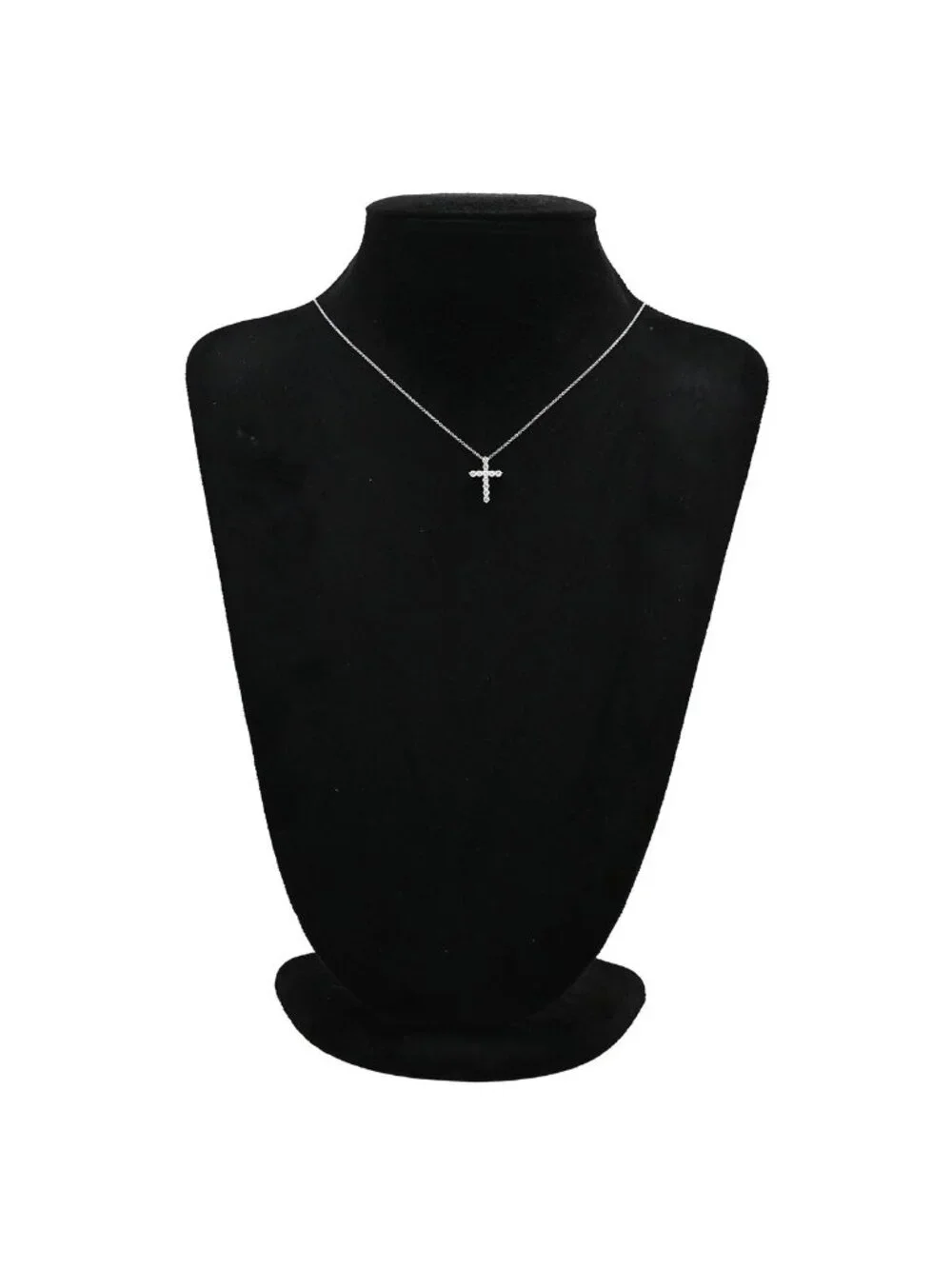 Tiffany & Co Necklace Small Cross Diamond Pendant Platinum Silver 11
